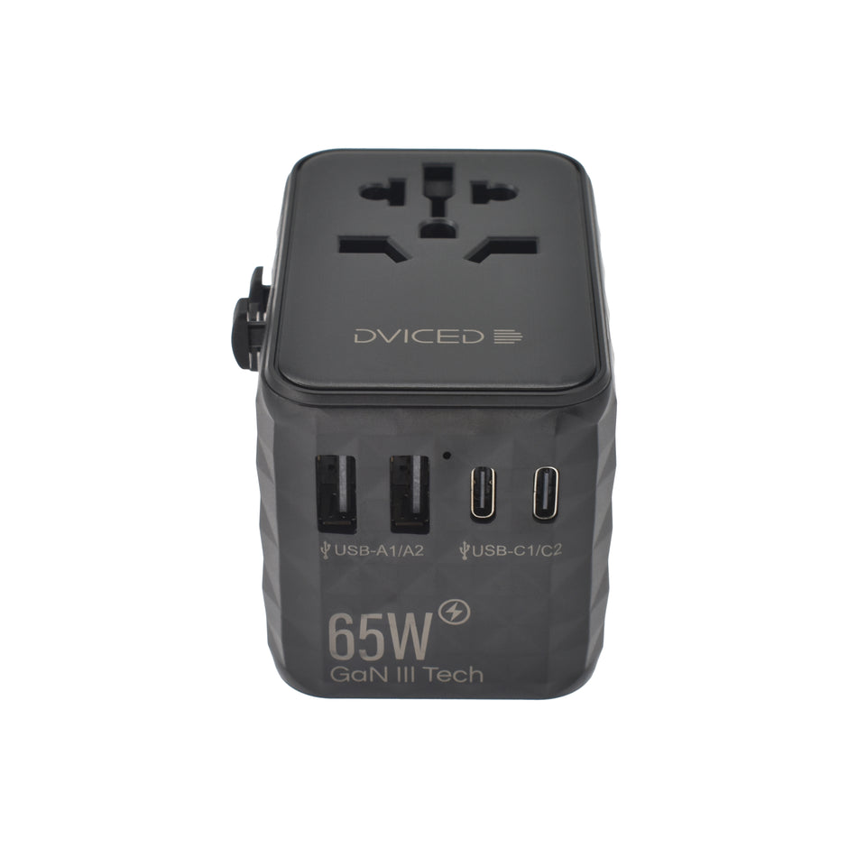 Универсален travel адаптер Dviced, 65W, GaN, черен