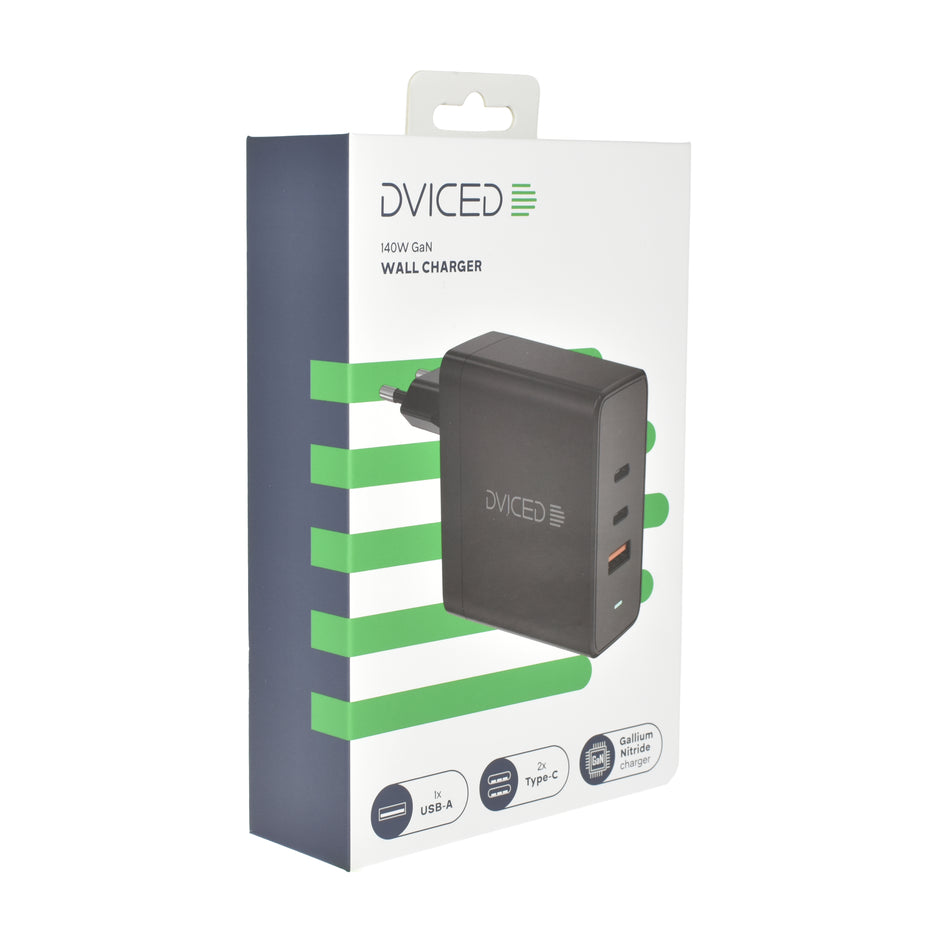 Зарядно Dviced, 140W, GaN, USB-C + USB-A, черен