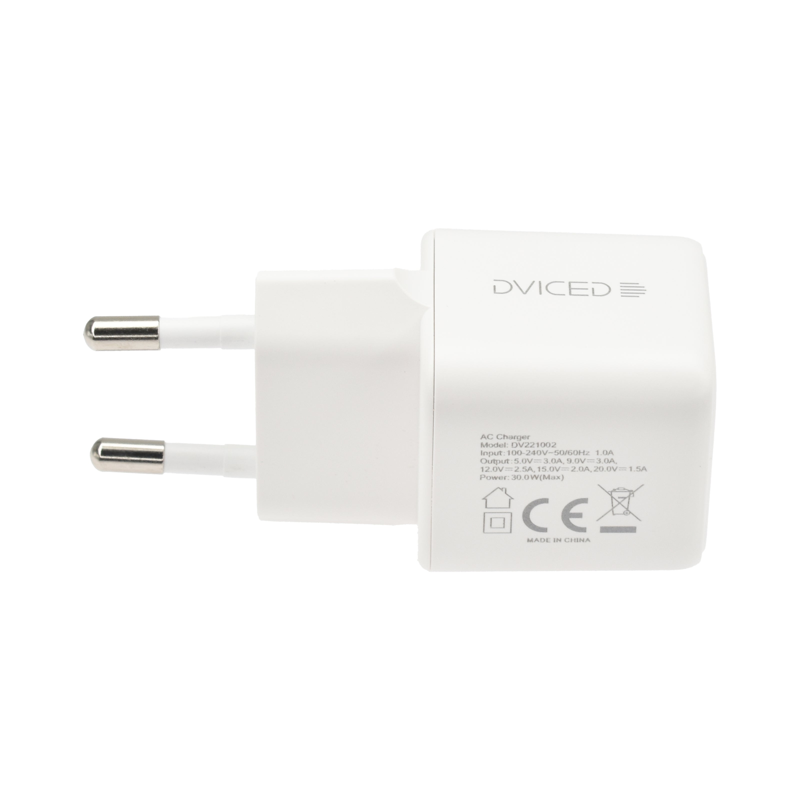 Зарядно Dviced, 30W, GaN, USB-C, бял