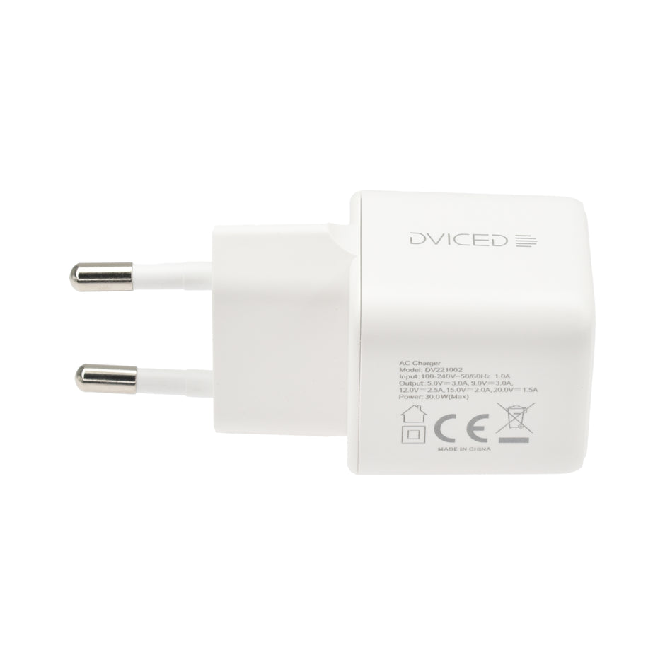Зарядно Dviced, 30W, GaN, USB-C, бял