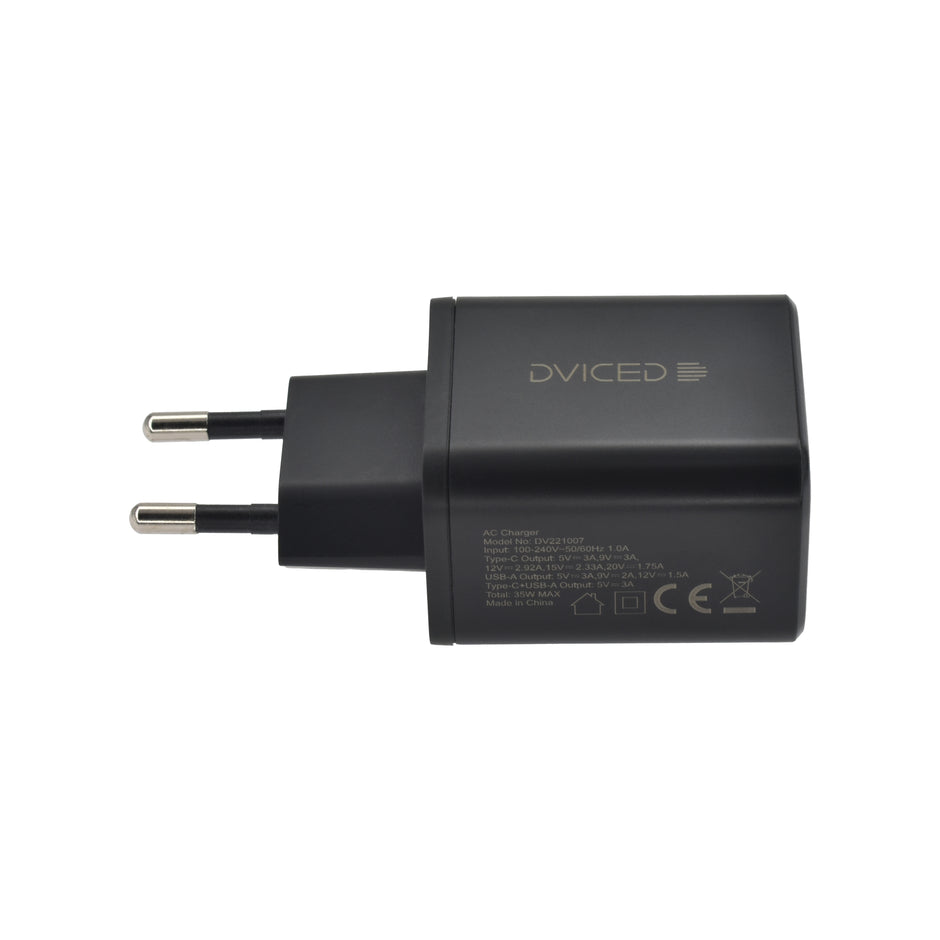 Зарядно Dviced, 35W, GaN, USB-C + USB-A, черен