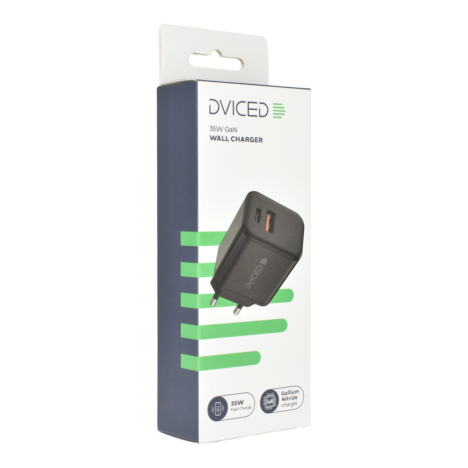 Зарядно Dviced, 35W, GaN, USB-C + USB-A, черен