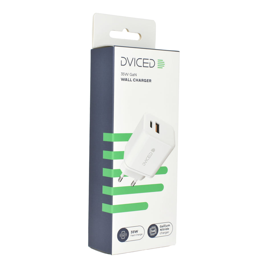 Зарядно Dviced, 35W, GaN, USB-C + USB-A, бял
