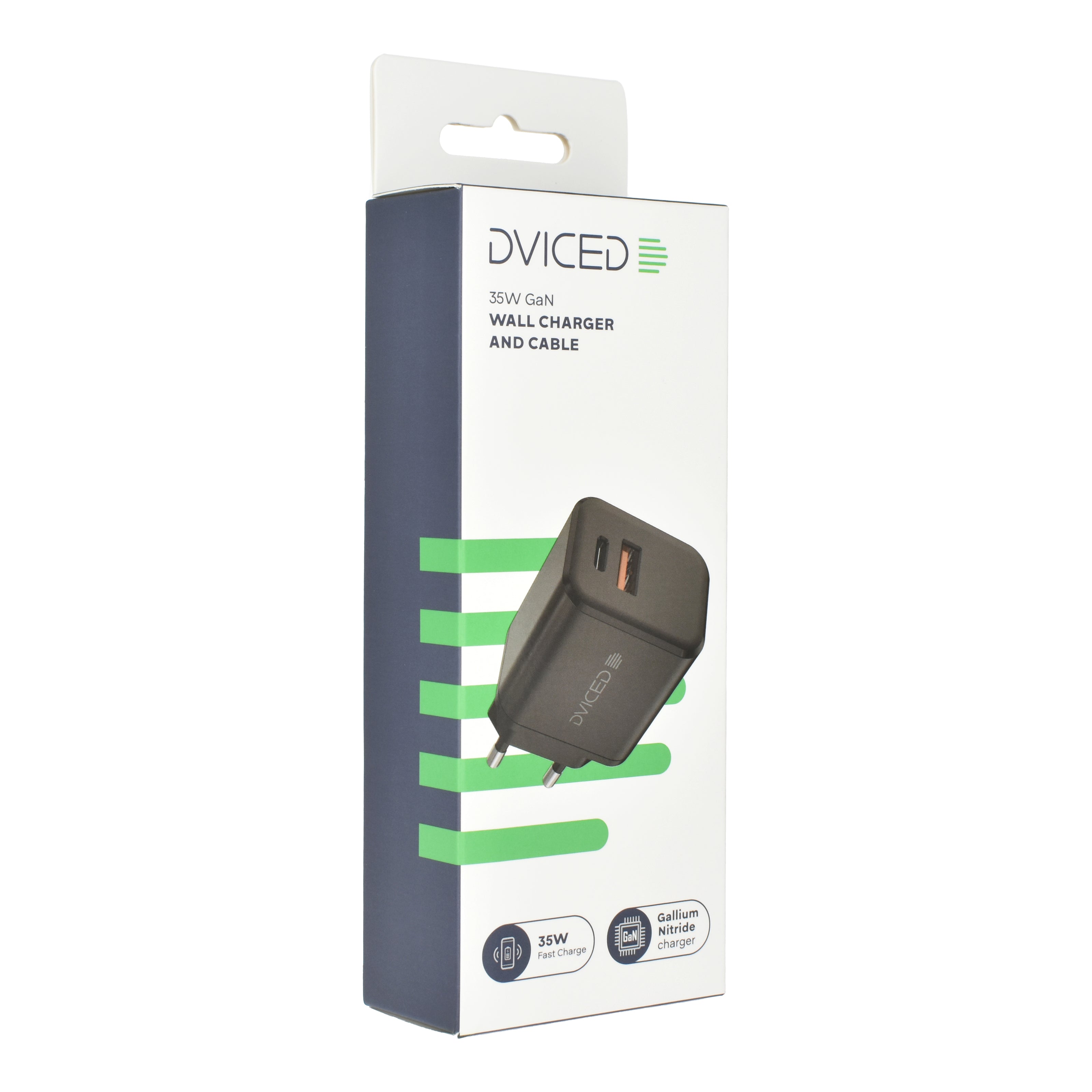 Зарядно Dviced, 35W, GaN, USB-C + USB-A, черен