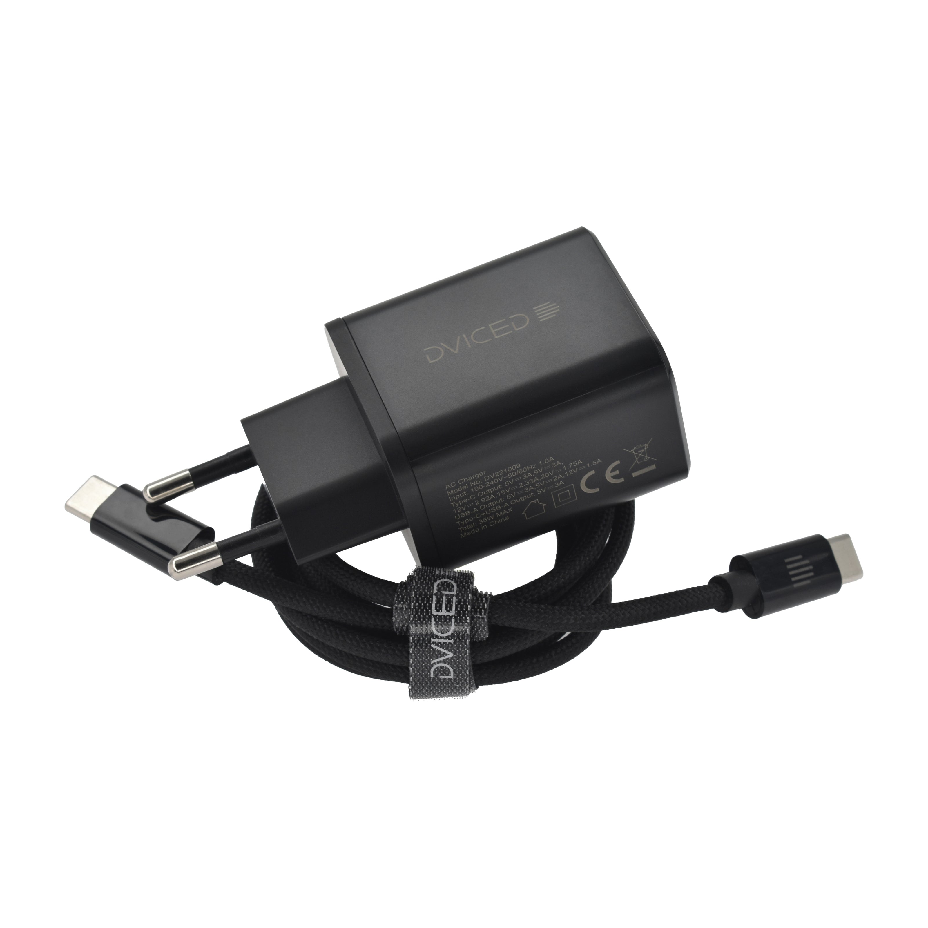 Зарядно Dviced, 35W, GaN, USB-C + USB-A, черен
