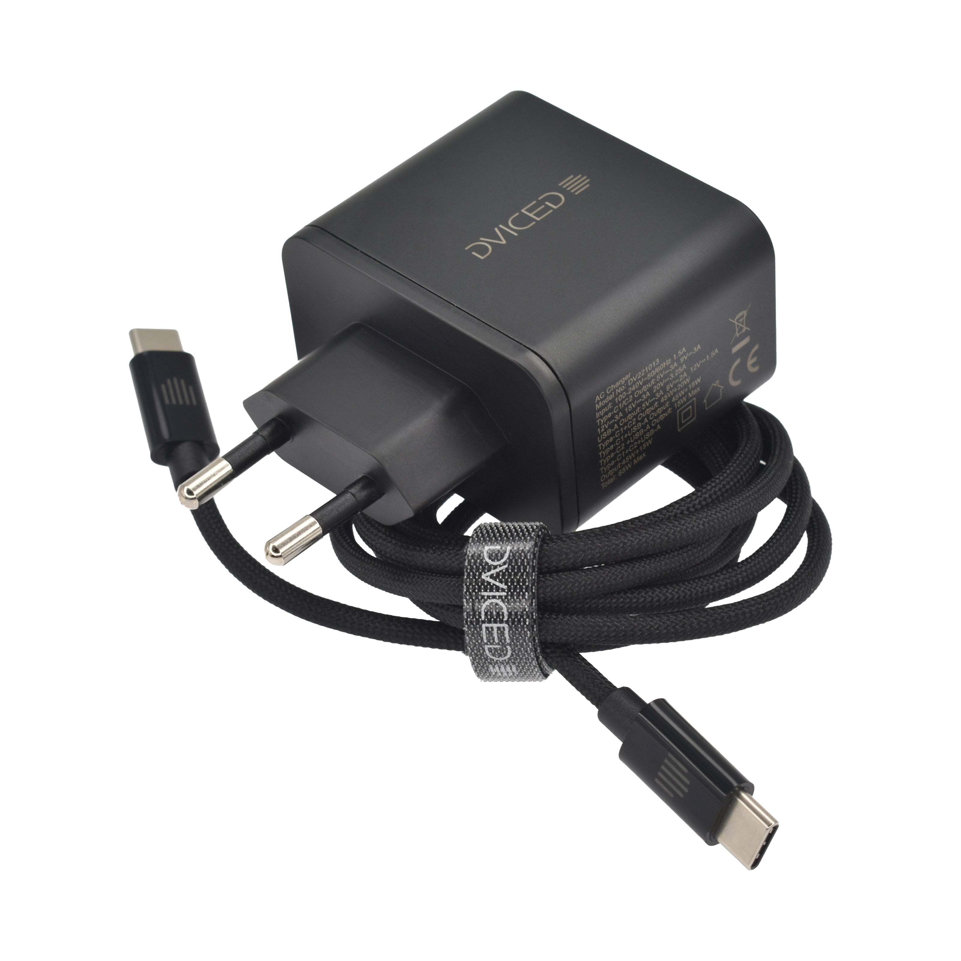 Зарядно Dviced, 65W, GaN, USB-C + USB-A, черен