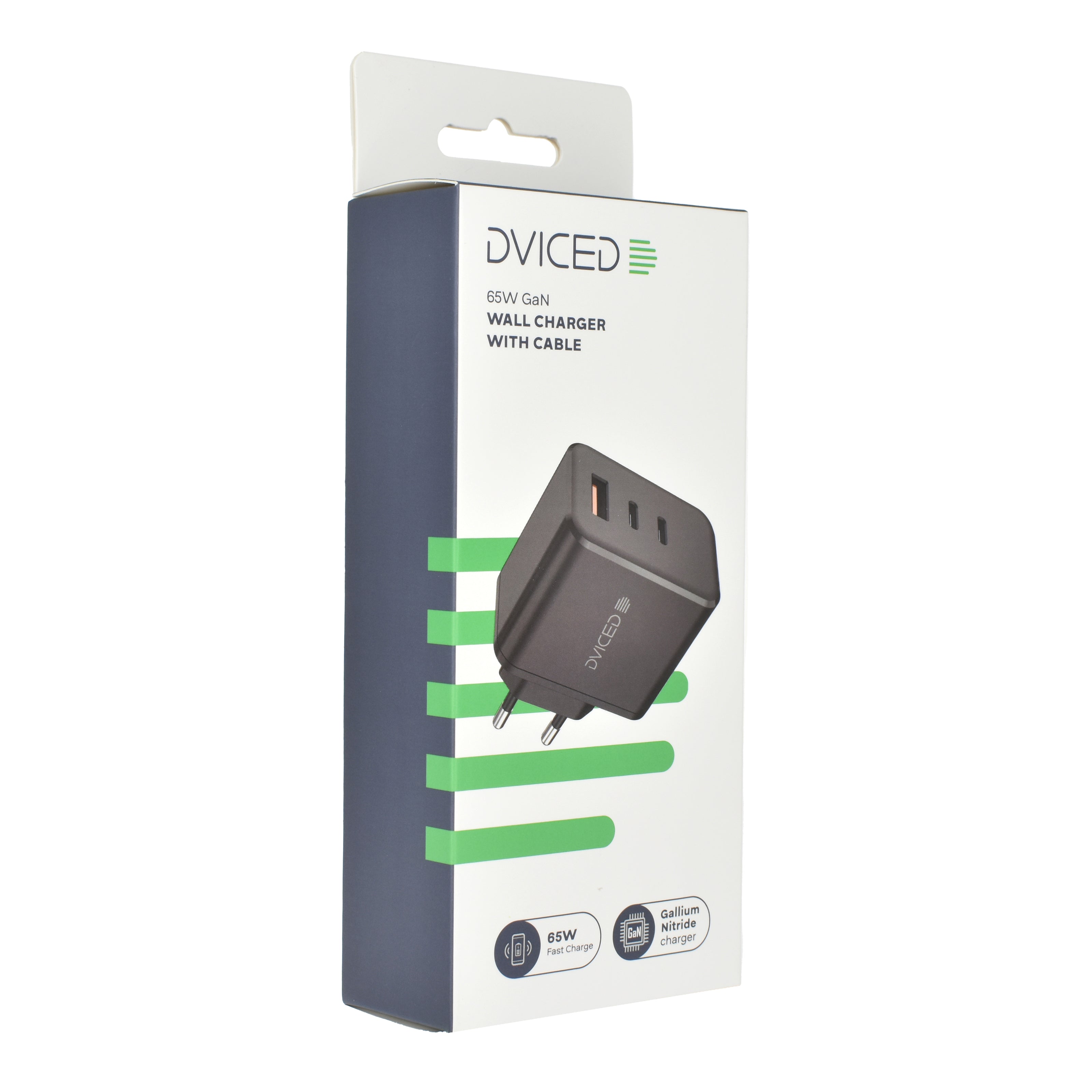 Зарядно Dviced, 65W, GaN, USB-C + USB-A, черен