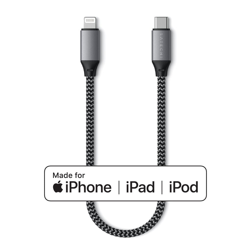 Кабел Satechi, USB-C/Lightning, 25 см, сив
