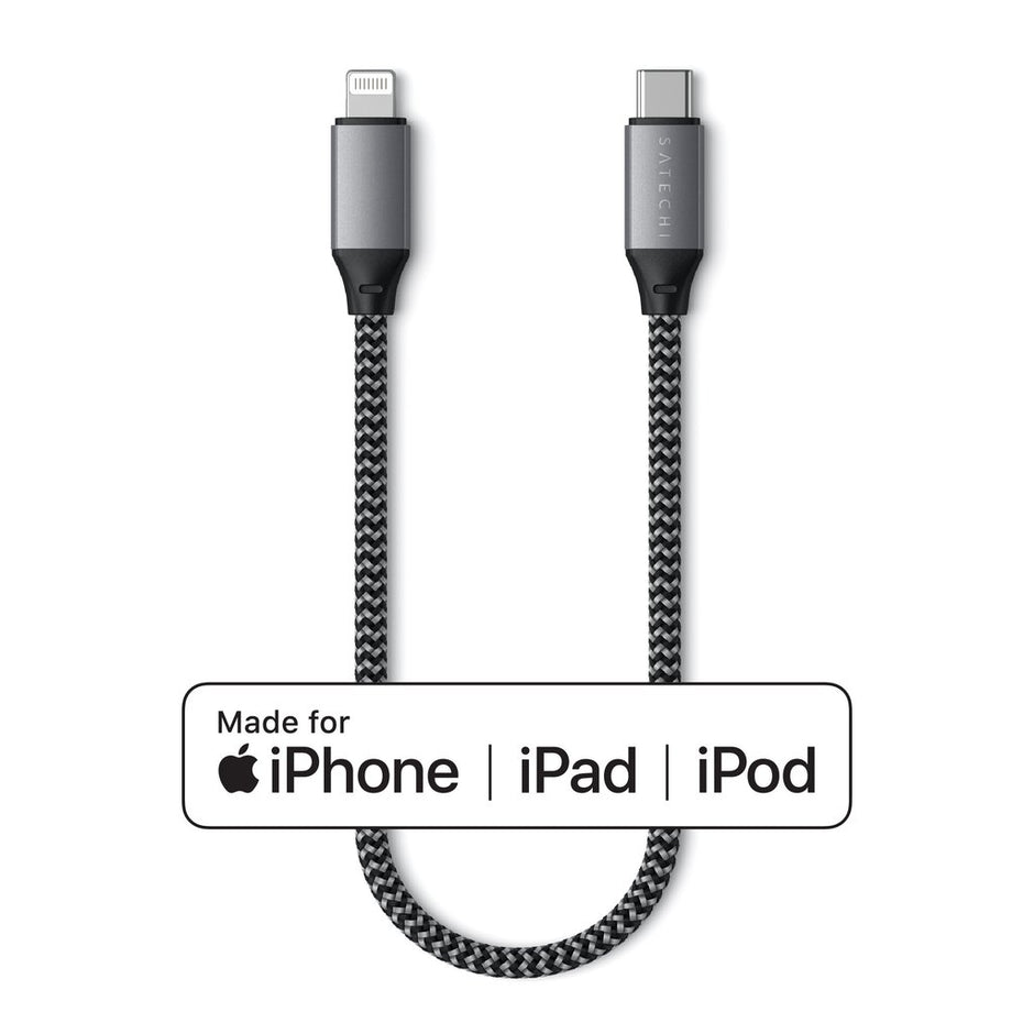 Кабел Satechi, USB-C/Lightning, 25 см, сив