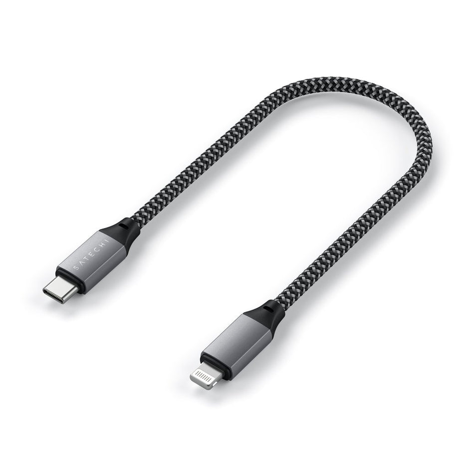 Кабел Satechi, USB-C/Lightning, 25 см, сив