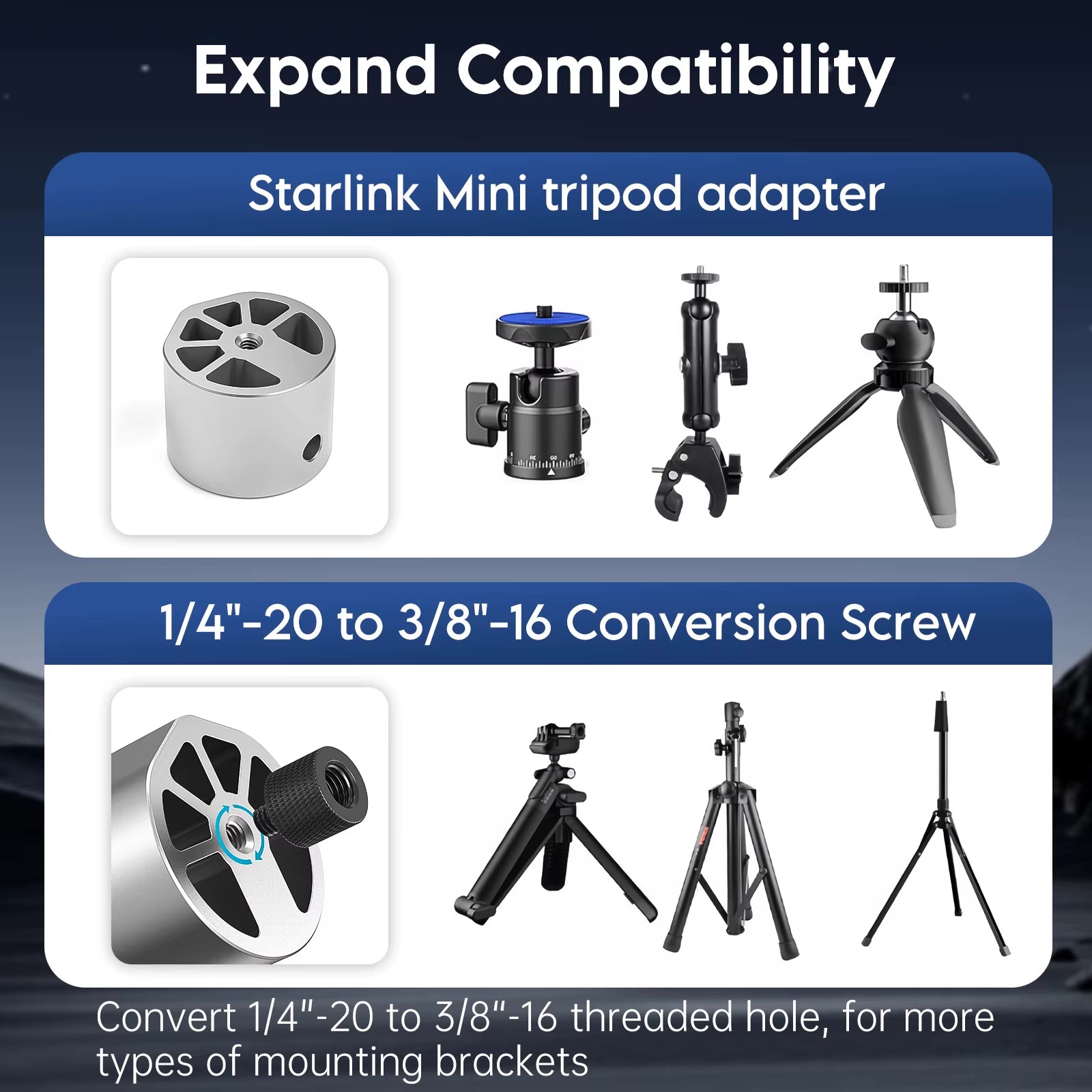 Алуминиев Tripod Mount адаптер за Starlink Mini