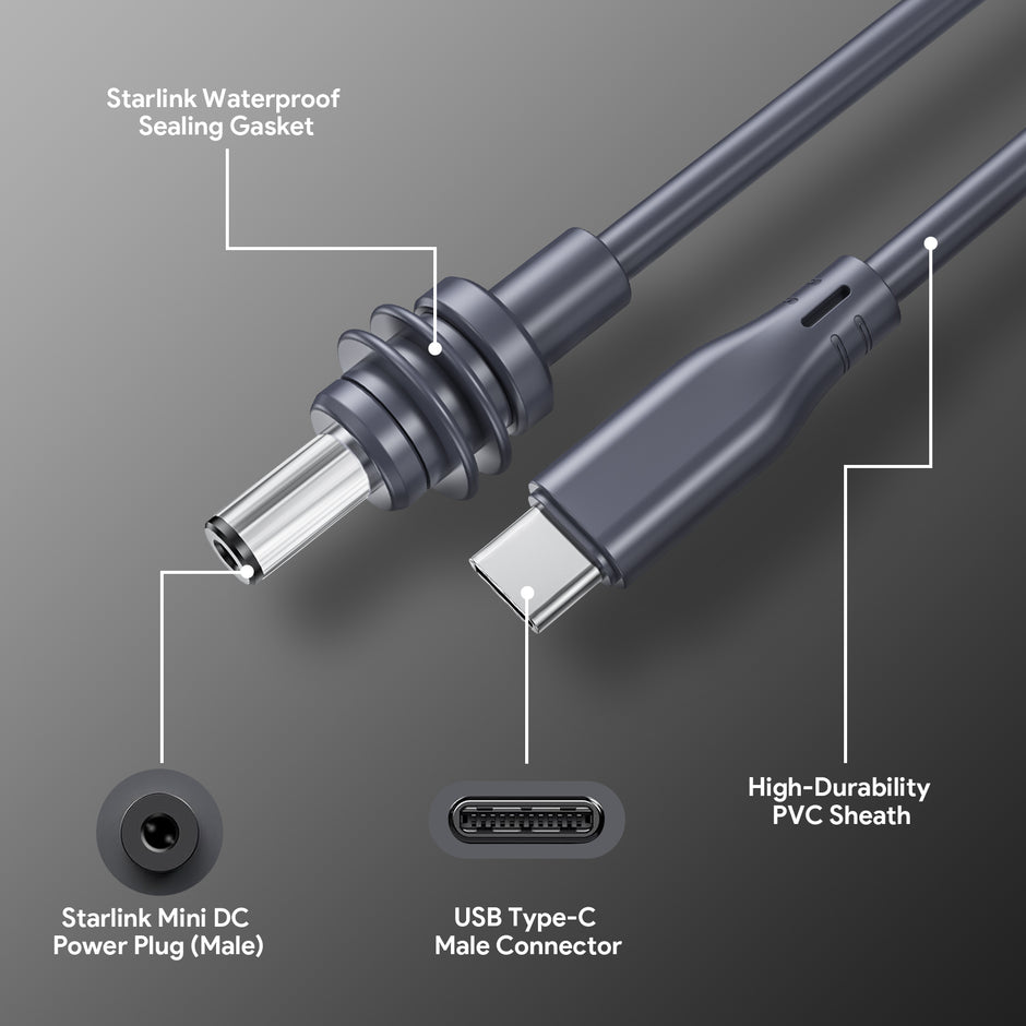 USB-C към DC кабел за Starlink Mini – 2 м / 5 м / 10 м